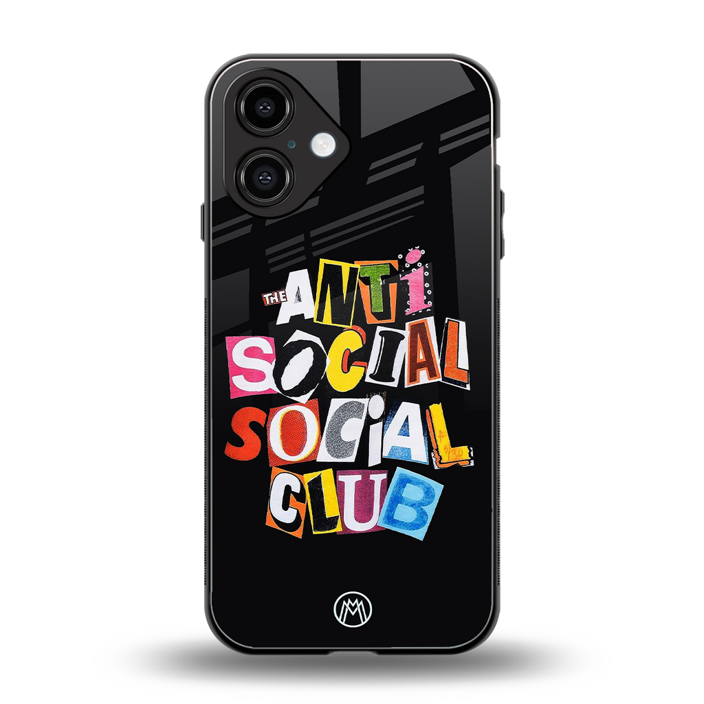 anti social club back phone cover | glass case for iphone 16