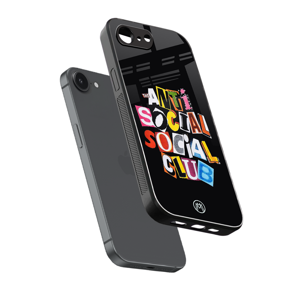 anti social club back phone cover | glass case for iphone 16e