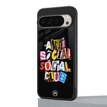 anti social club back phone cover | glass case for google pixel 9 pro xl