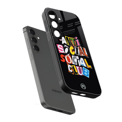 anti social club back phone cover | glass case for samsung galaxy s24 plus