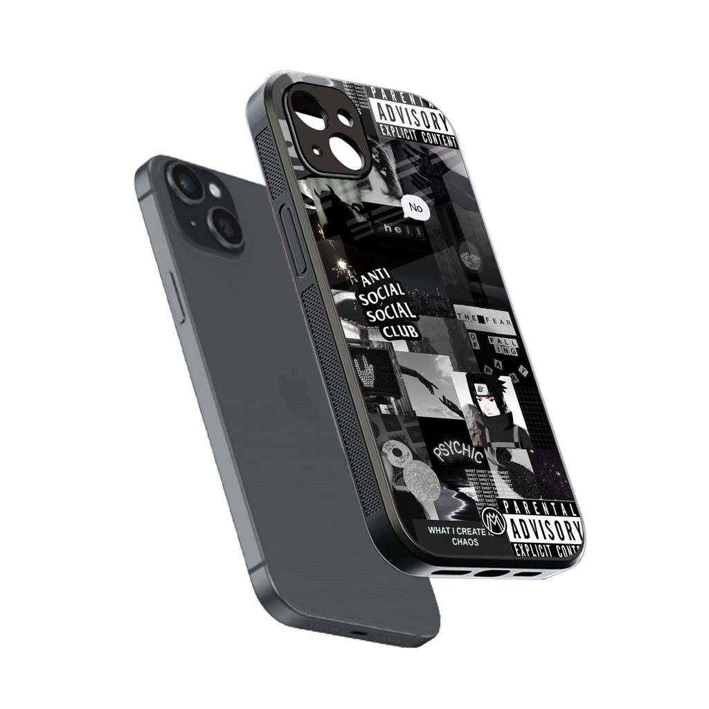 anti social social club dark edition back phone cover | glass case for iphone 15 plus