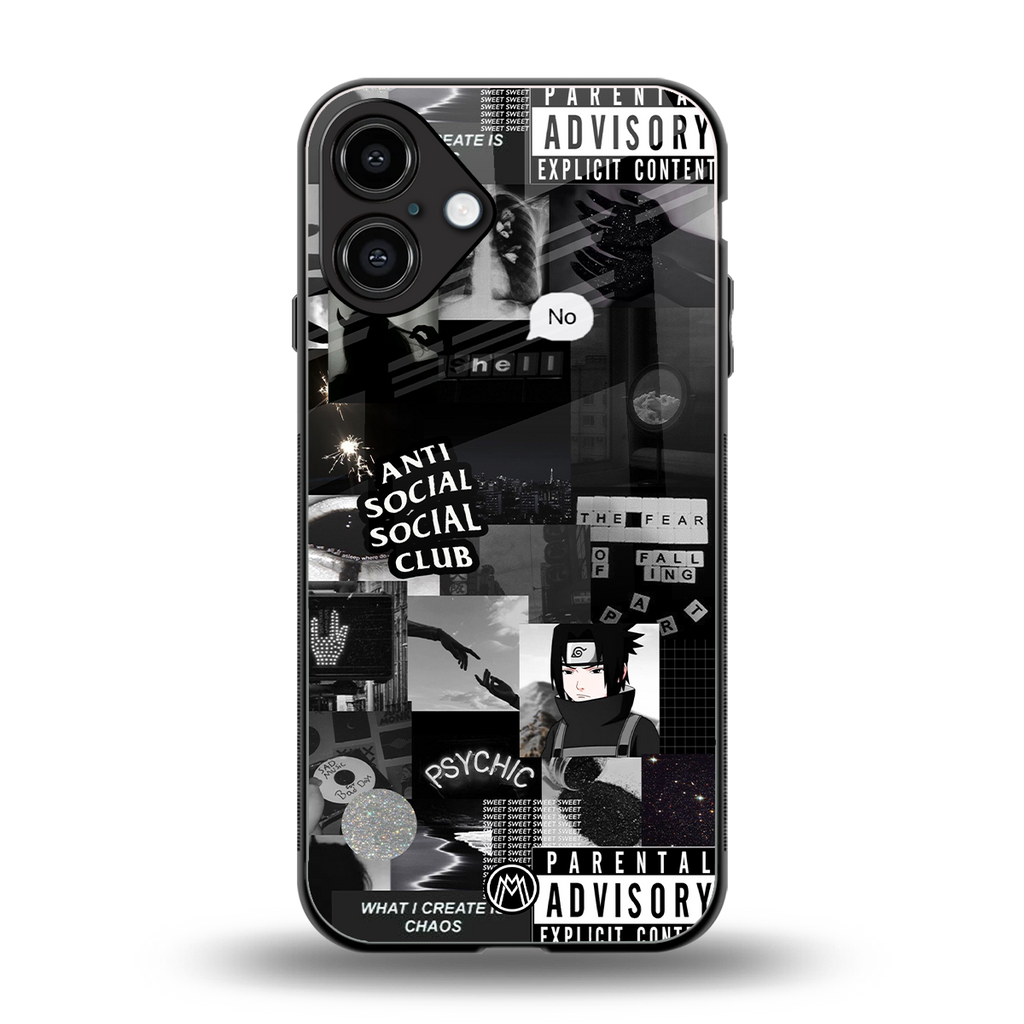 anti social social club dark edition back phone cover | glass case for iphone 16 plus