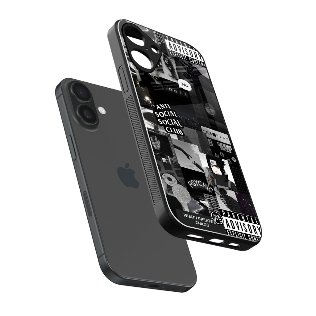 anti social social club dark edition back phone cover | glass case for iphone 16 plus