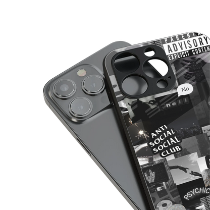 anti social social club dark edition back phone cover | glass case for iphone 16 pro