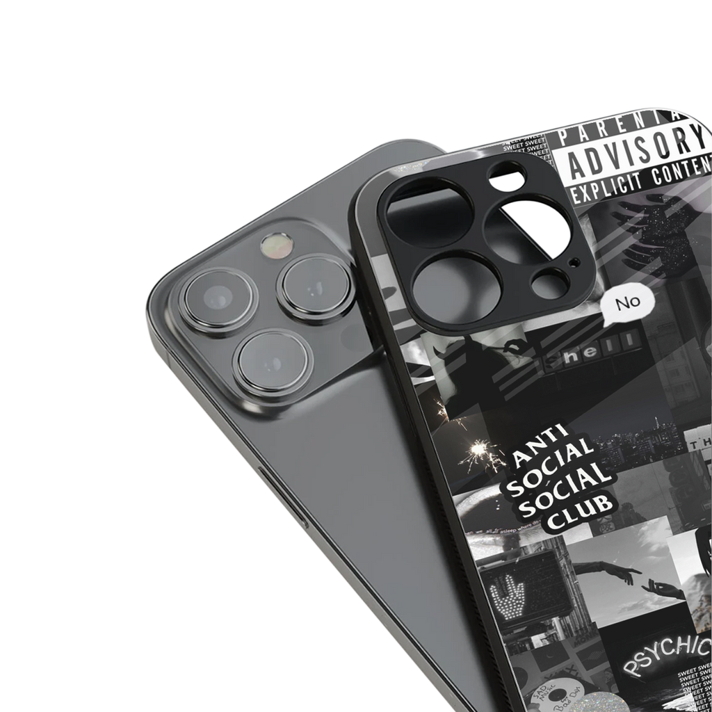 anti social social club dark edition back phone cover | glass case for iphone 14 plus