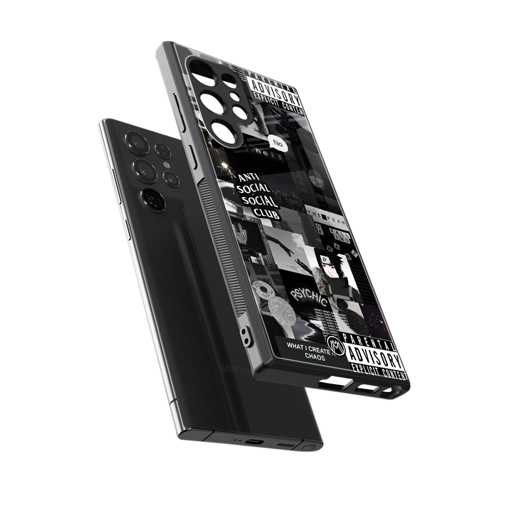 anti social social club dark edition back phone cover | glass case for samsung galaxy s23 ultra