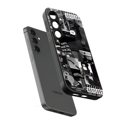 anti social social club dark edition back phone cover | glass case for samsung galaxy s24 fe