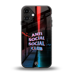 anti social social club back phone cover | glass case for iphone 16 plus