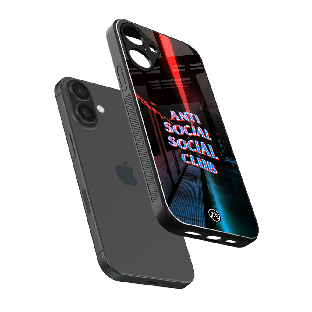 anti social social club back phone cover | glass case for iphone 16 plus