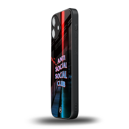 anti social social club back phone cover | glass case for iphone 16 plus