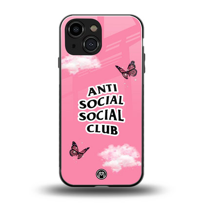 anti social social club pink edition back phone cover | glass case for iphone 13 mini