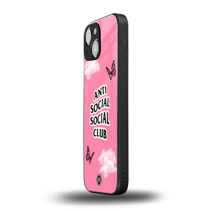 anti social social club pink edition back phone cover | glass case for iphone 13 mini