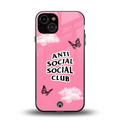 anti social social club pink edition back phone cover | glass case for iphone 13