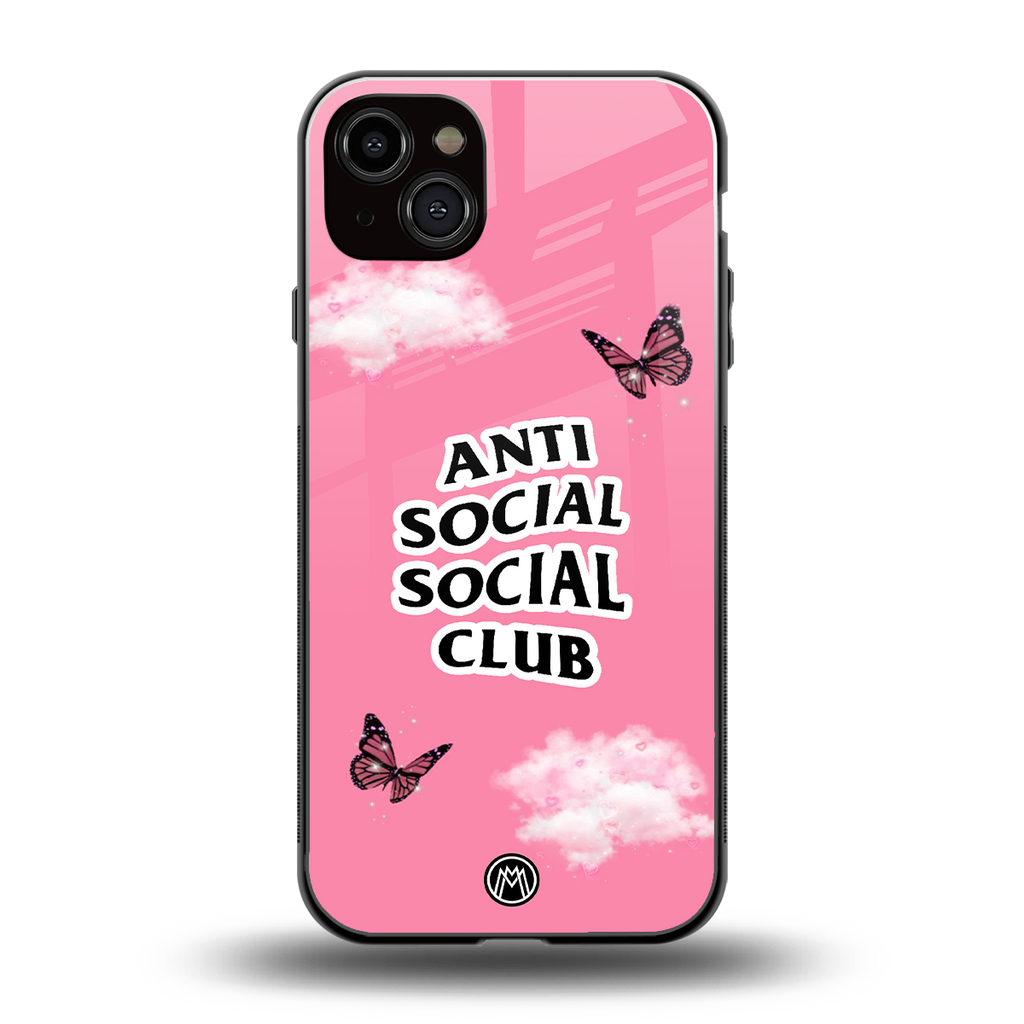 anti social social club pink edition back phone cover | glass case for iphone 15 plus