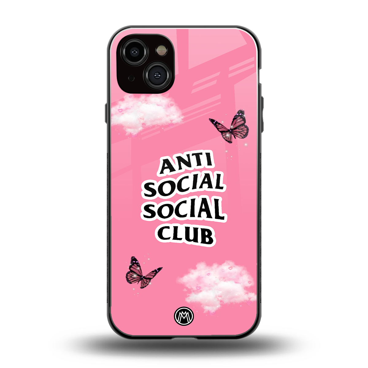 anti social social club pink edition back phone cover | glass case for iphone 15 plus