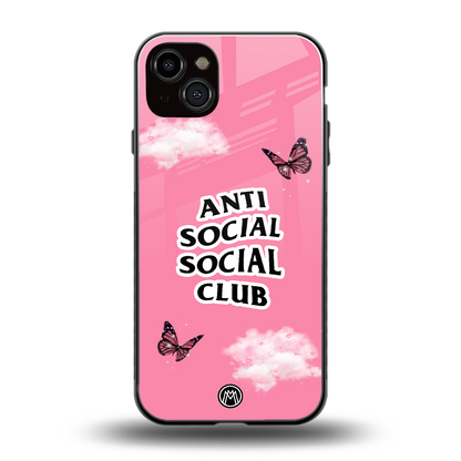 anti social social club pink edition back phone cover | glass case for iphone 15 plus