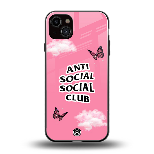 anti social social club pink edition back phone cover | glass case for iphone 15 plus