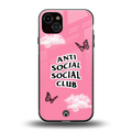 anti social social club pink edition back phone cover | glass case for iphone 14 plus