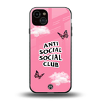 anti social social club pink edition back phone cover | glass case for iphone 14 plus