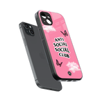 anti social social club pink edition back phone cover | glass case for iphone 15 plus