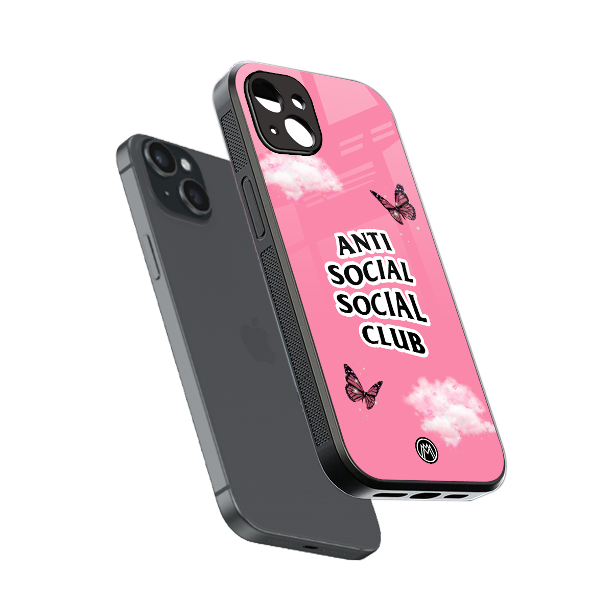 anti social social club pink edition back phone cover | glass case for iphone 15 plus