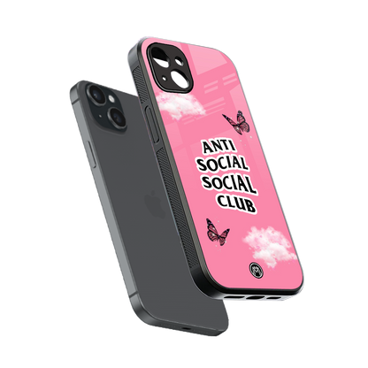 anti social social club pink edition back phone cover | glass case for iphone 15 plus