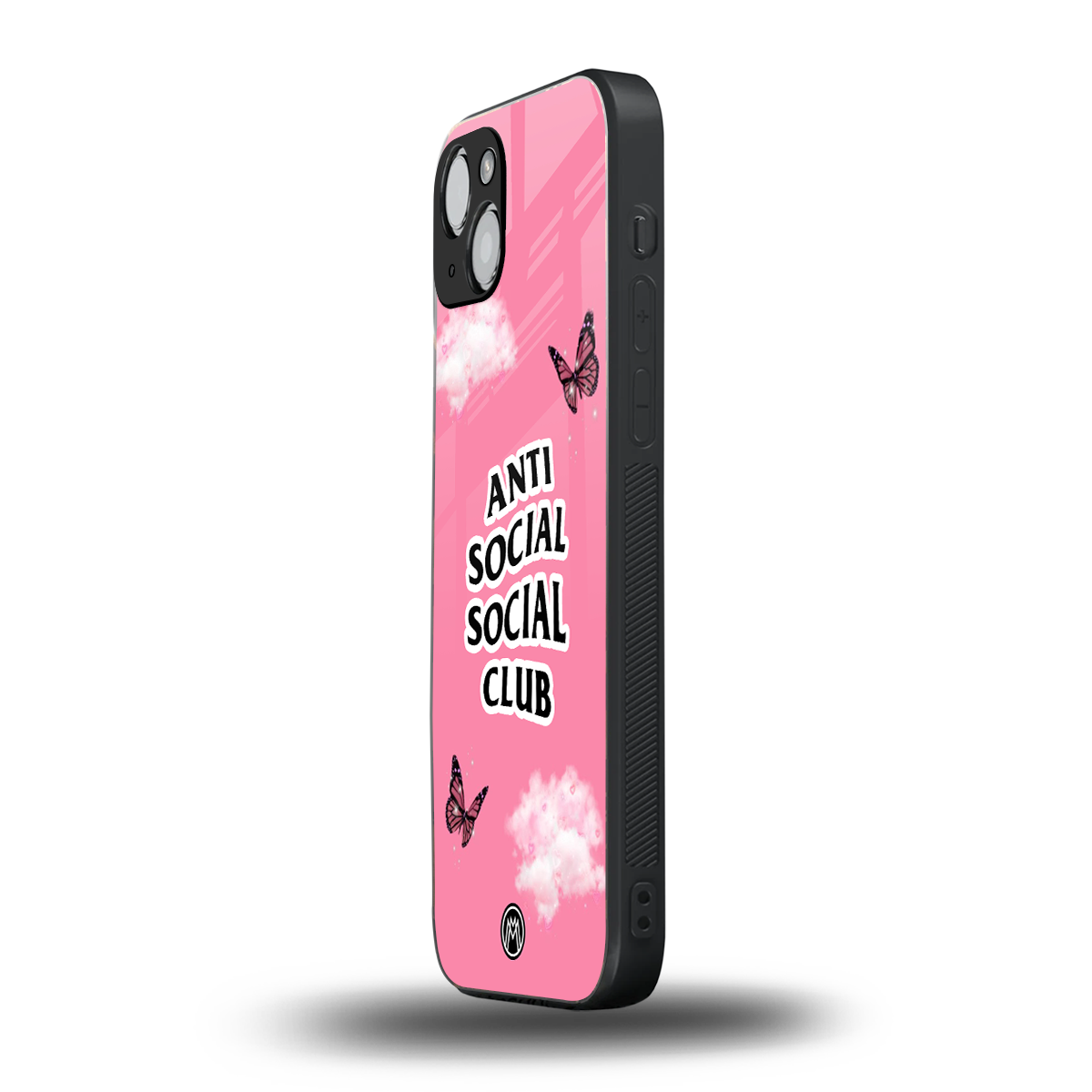 anti social social club pink edition back phone cover | glass case for iphone 15 plus