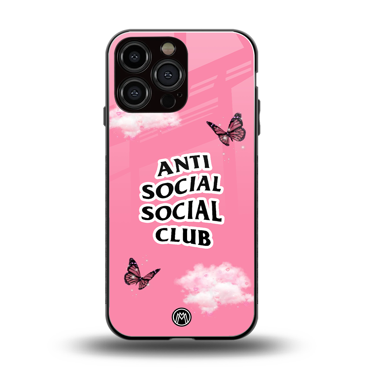 anti social social club pink edition back phone cover | glass case for iphone 15 pro max