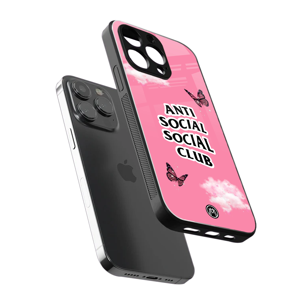anti social social club pink edition back phone cover | glass case for iphone 15 pro max