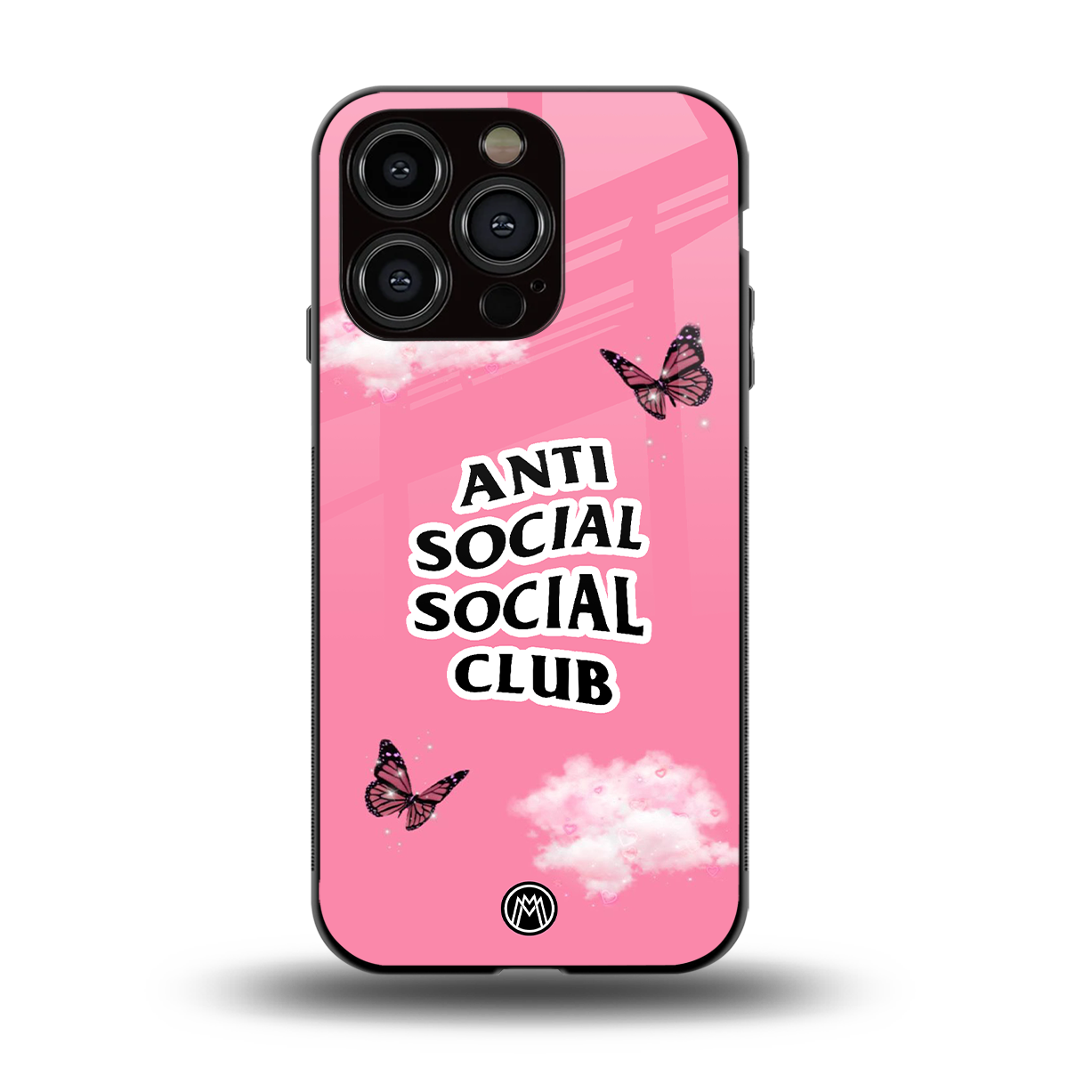 anti social social club pink edition back phone cover | glass case for iphone 15 pro