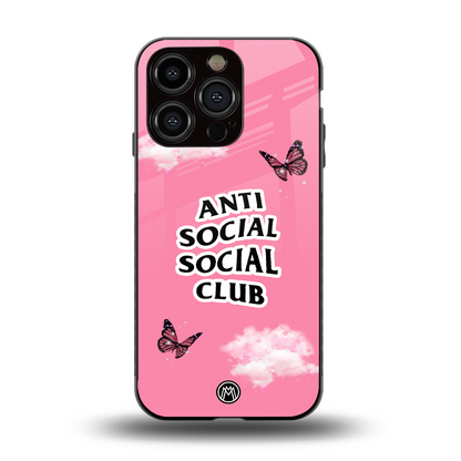 anti social social club pink edition back phone cover | glass case for iphone 14 pro