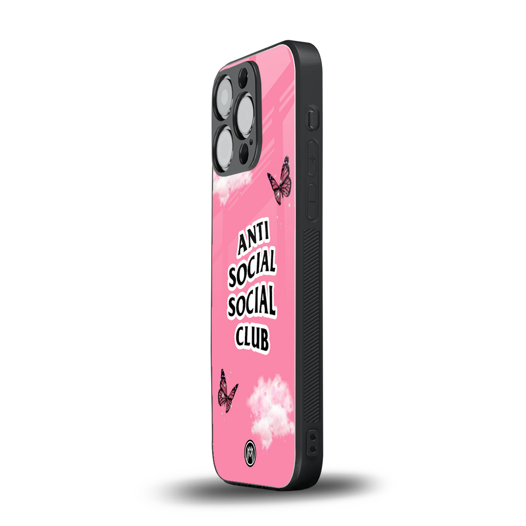anti social social club pink edition back phone cover | glass case for iphone 15 pro