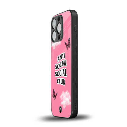 anti social social club pink edition back phone cover | glass case for iphone 15 pro