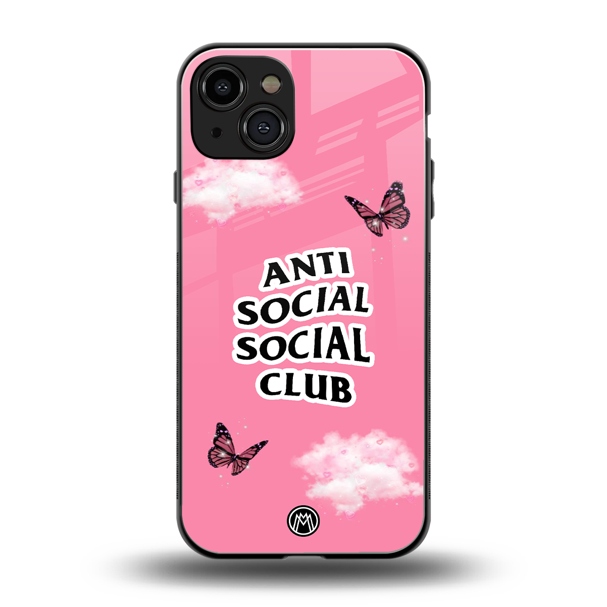 anti social social club pink edition back phone cover | glass case for iphone 15