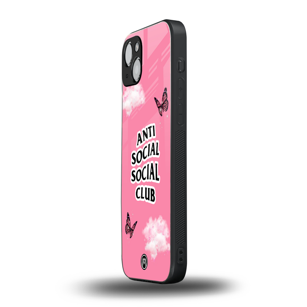 anti social social club pink edition back phone cover | glass case for iphone 15