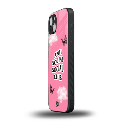 anti social social club pink edition back phone cover | glass case for iphone 15