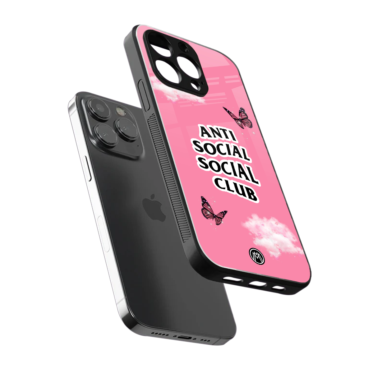 anti social social club pink edition back phone cover | glass case for iphone 15 pro