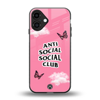 anti social social club pink edition back phone cover | glass case for iphone 16 plus