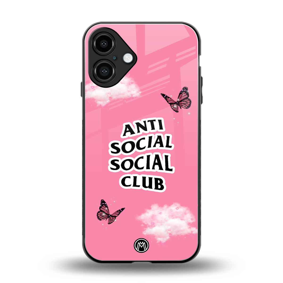 anti social social club pink edition back phone cover | glass case for iphone 16 plus