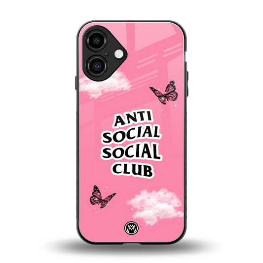 anti social social club pink edition back phone cover | glass case for iphone 16 plus