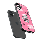 anti social social club pink edition back phone cover | glass case for iphone 16 plus