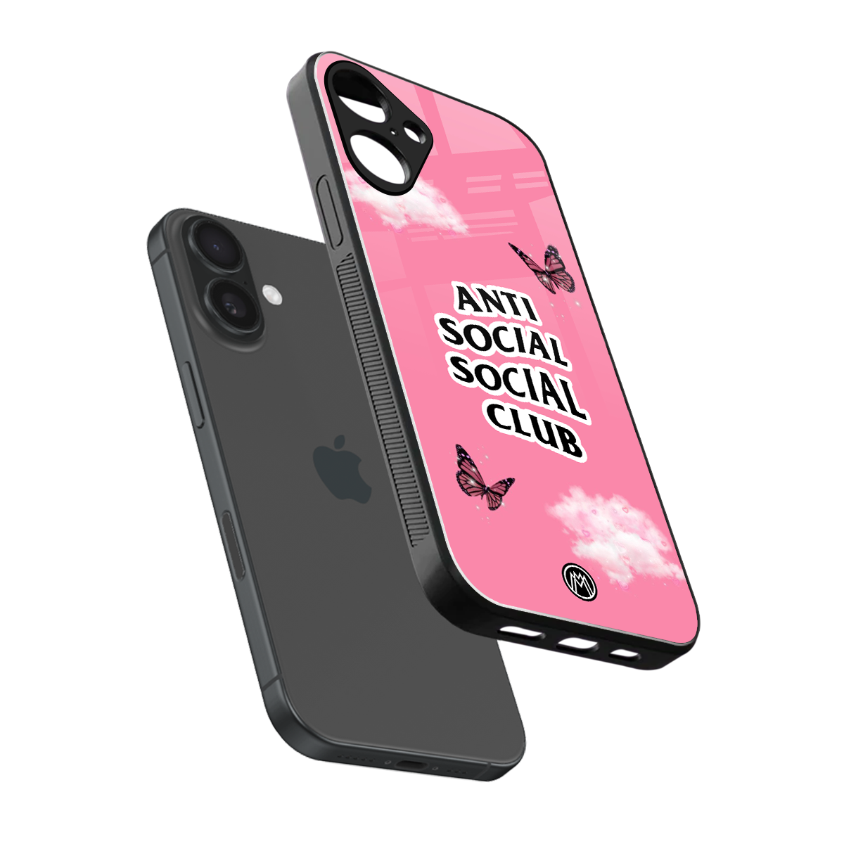 anti social social club pink edition back phone cover | glass case for iphone 16 plus