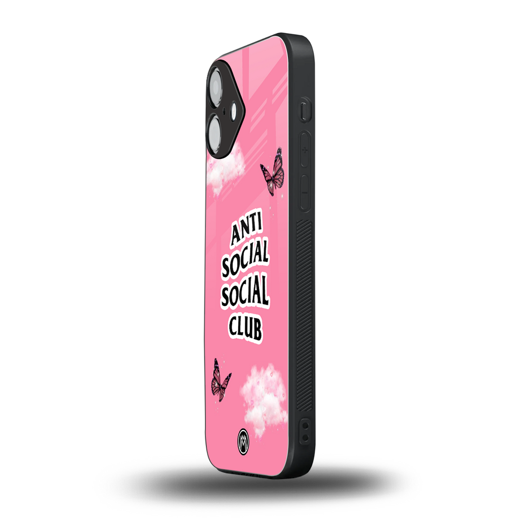 anti social social club pink edition back phone cover | glass case for iphone 16 plus