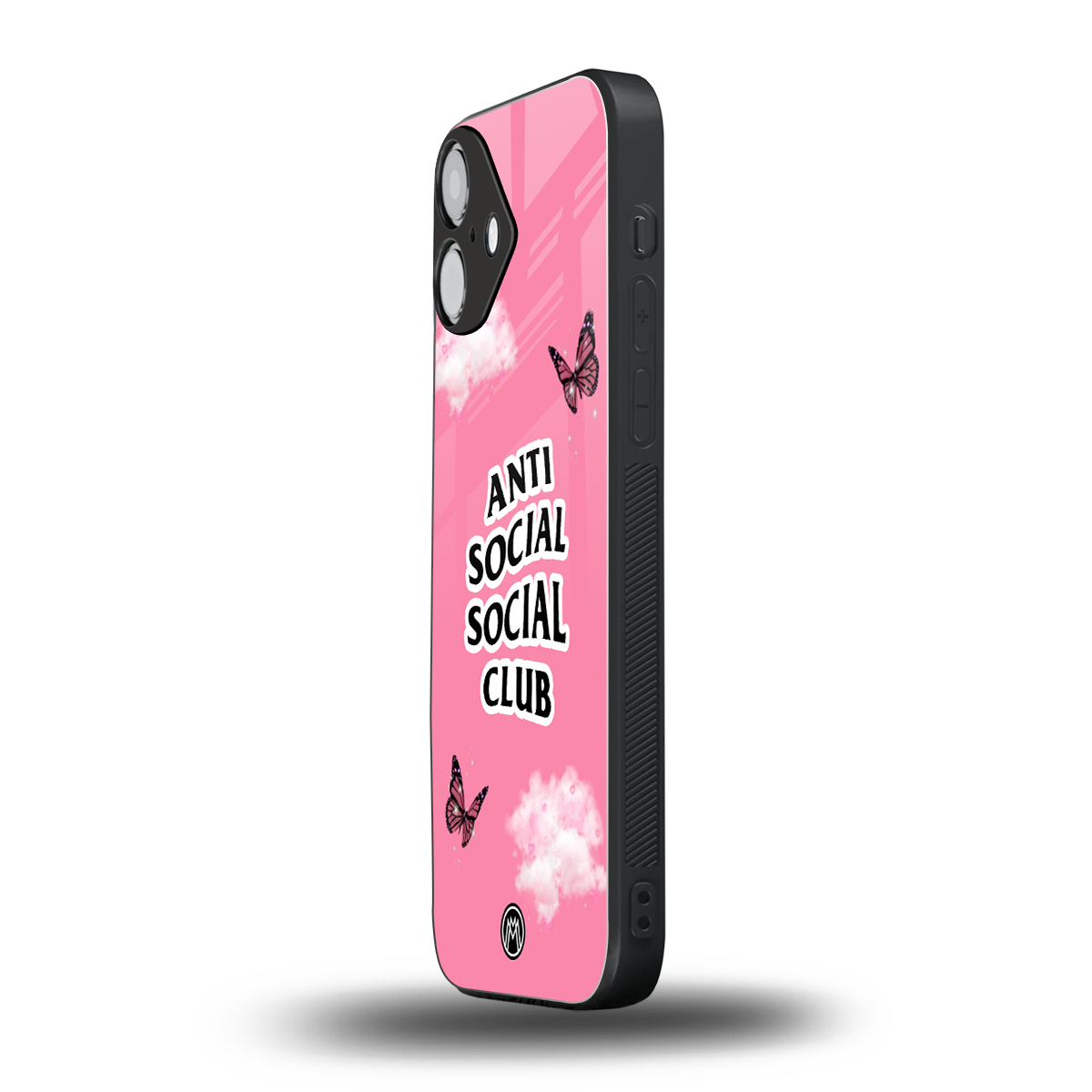 anti social social club pink edition back phone cover | glass case for iphone 16 plus