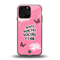 anti social social club pink edition back phone cover | glass case for iphone 16 pro max