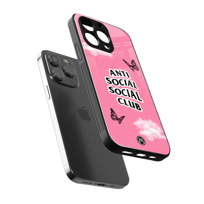 anti social social club pink edition back phone cover | glass case for iphone 16 pro max