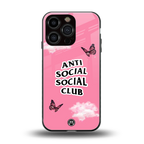 anti social social club pink edition back phone cover | glass case for iphone 16 pro