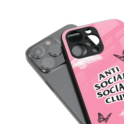anti social social club pink edition back phone cover | glass case for iphone 15 plus