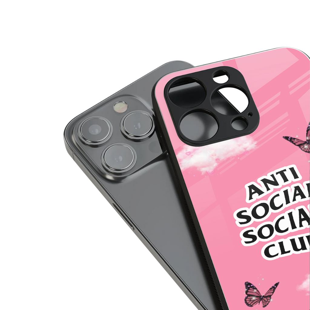 anti social social club pink edition back phone cover | glass case for iphone 15 pro