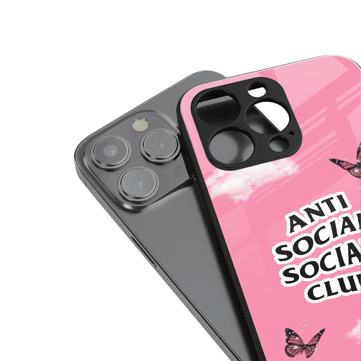 anti social social club pink edition back phone cover | glass case for iphone 15 pro